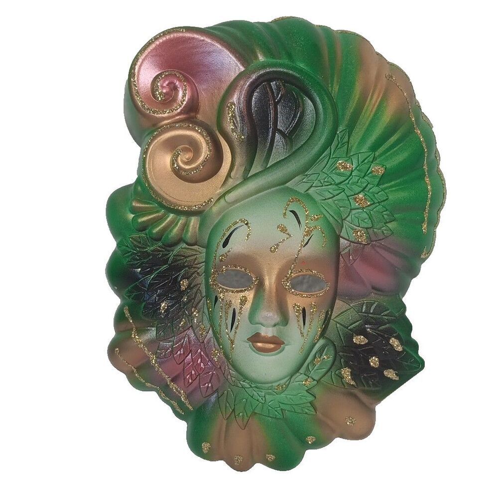 Venetian Stye Margi Gras Festival Mask Green Purple Gold Glitter Wall Art Small